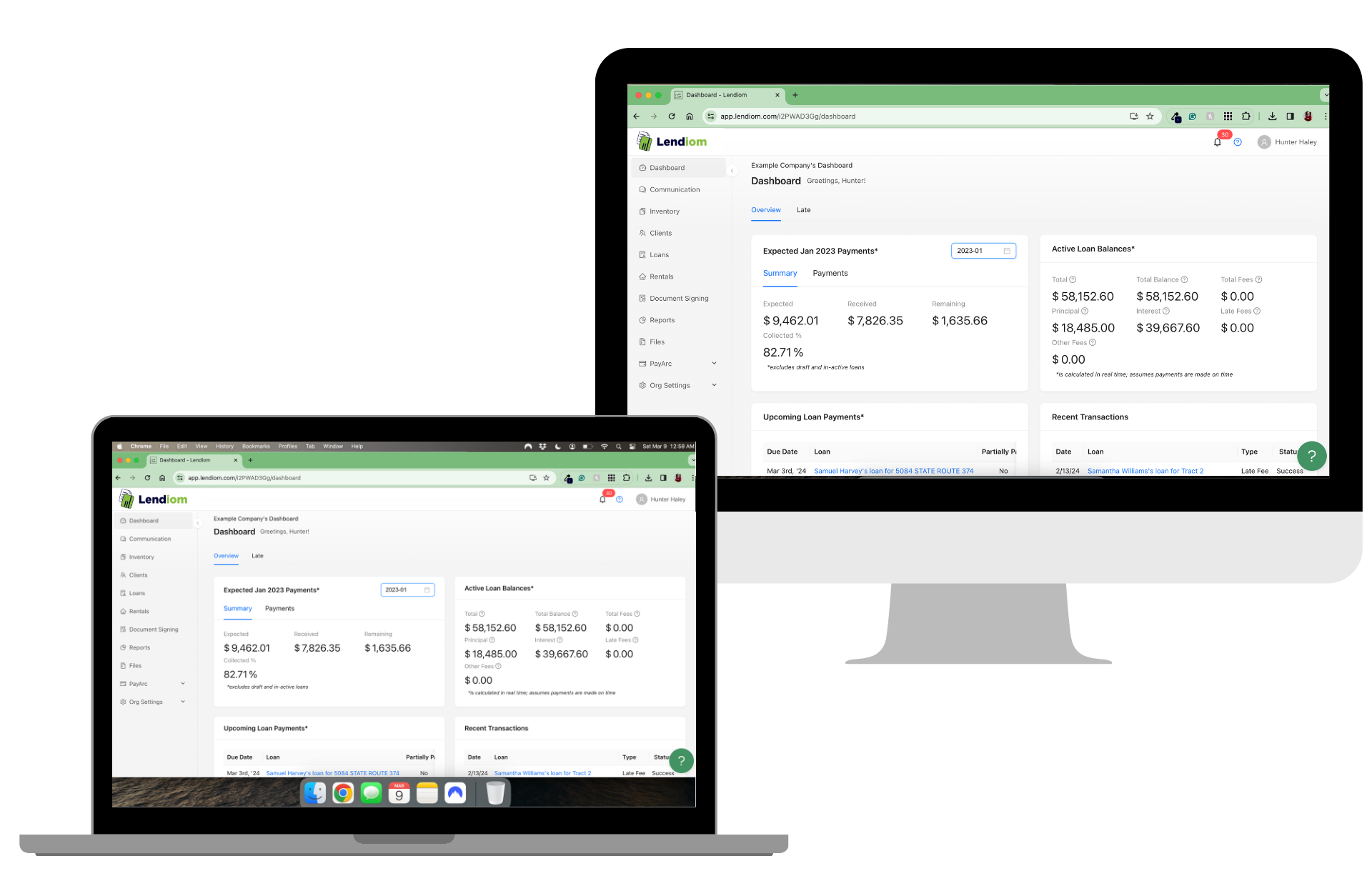 Lendiom software running on a laptop and desktop